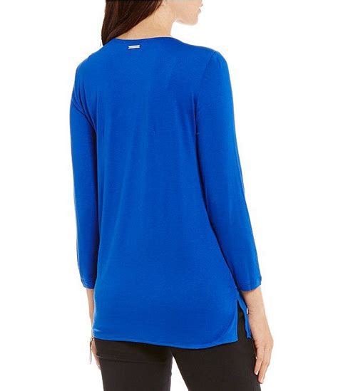 blue michael michael kors edna ruffle sleeve knit top|Michael Kors crinkle tops.